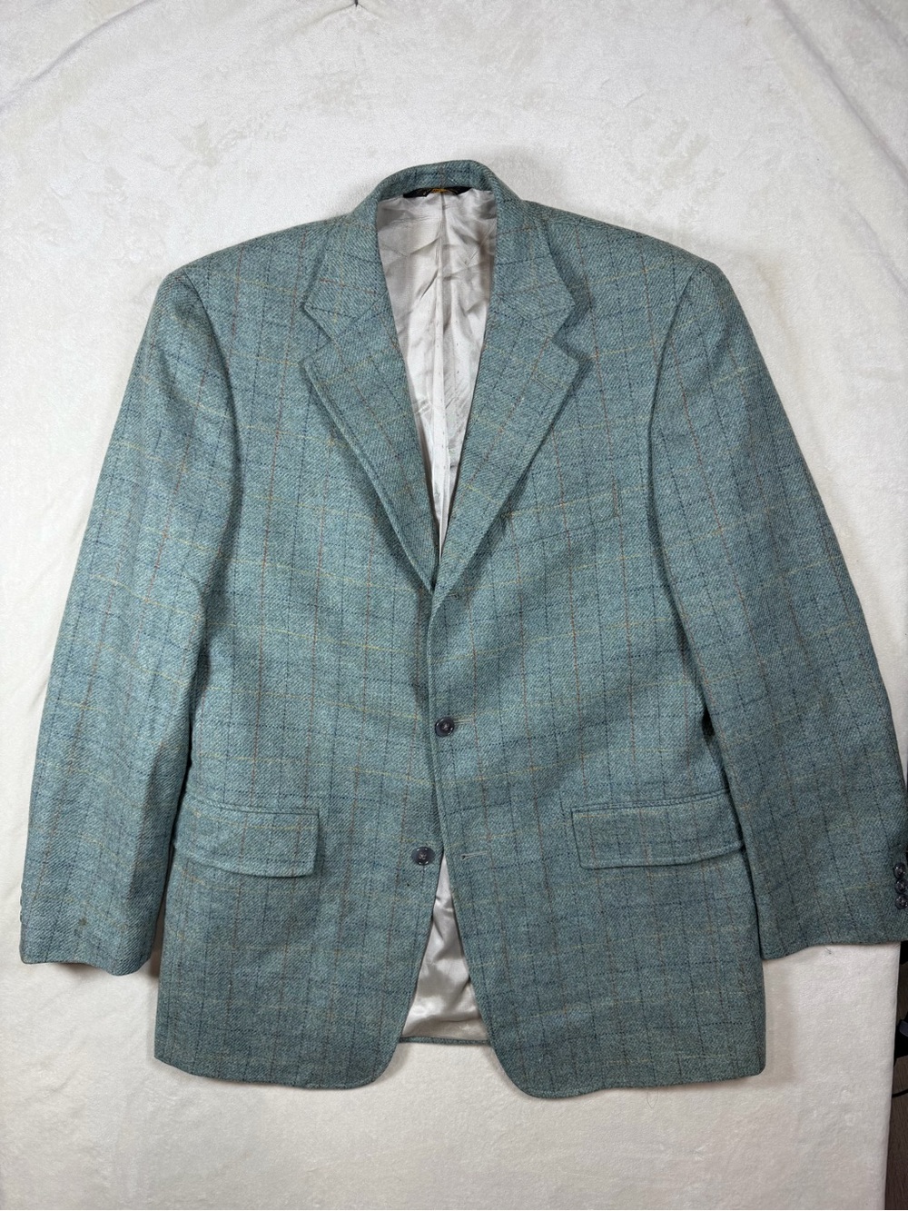 J Press 44R Scottish Wool Robert Noble Classic Teal Windowpane Sport Coat